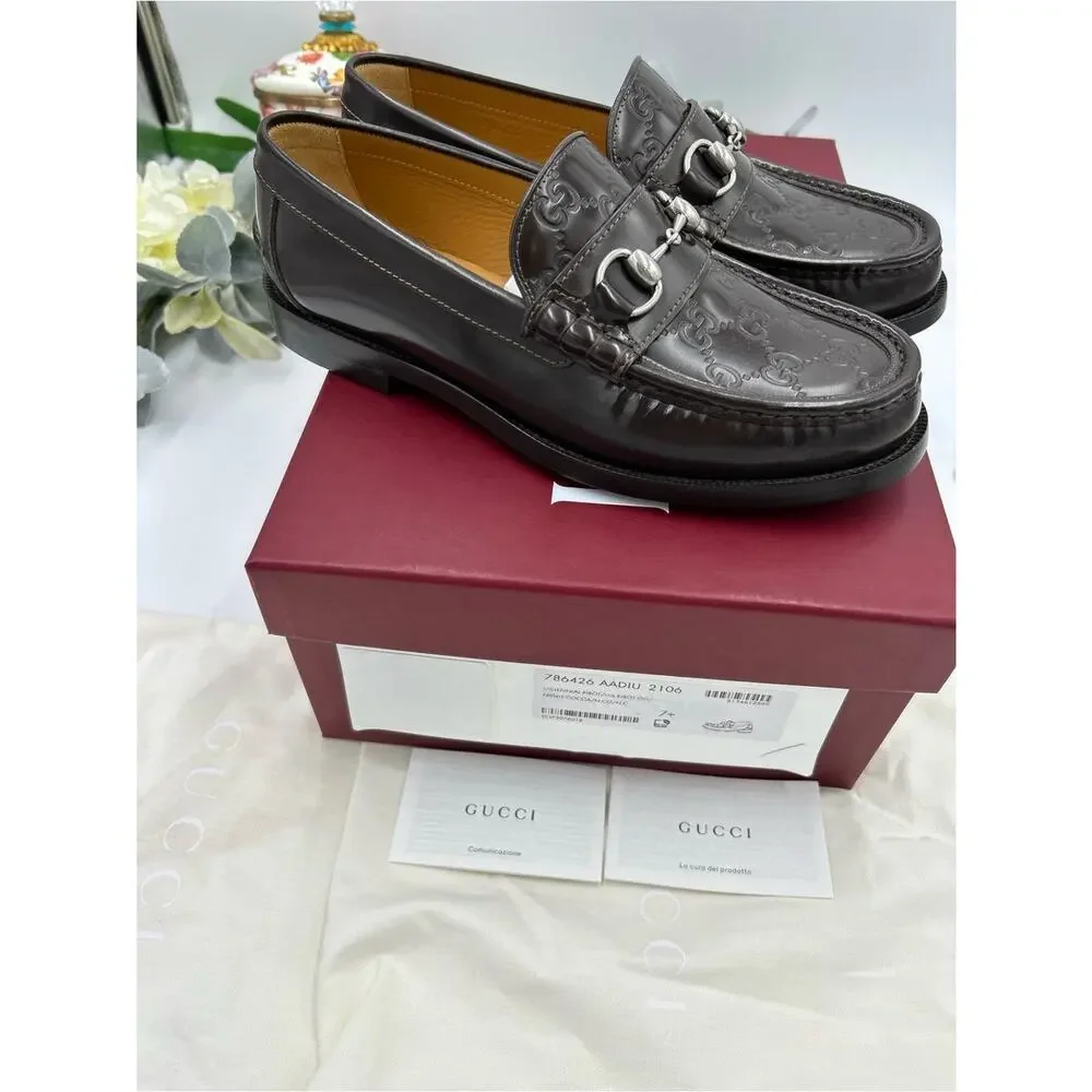 Men's Gucci KAVEH GG embossed leather loafers size 7.5 fits 8 US made in Italy